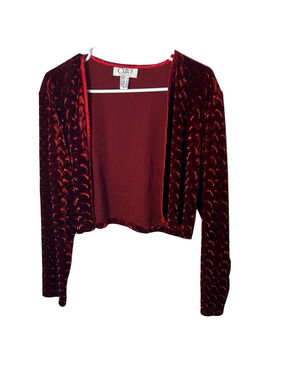 Vintage Cleo Scarlet Red Burnout Velvet Cropped Cardigan bolero size 16